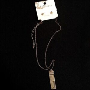 NWT Pomina Gold Chain Bar Necklace & Earring Set